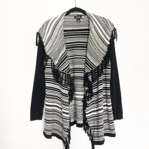 Peck & Peck Fair Isle Fringed Cardigan Sweater XL